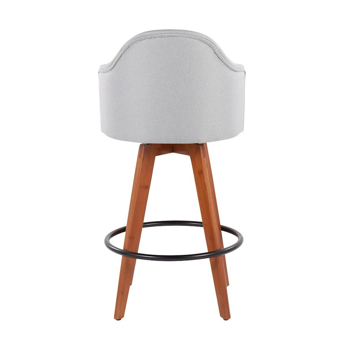LumiSource Ahoy Counter Stool, Set of 2, Wal Bamboo/Lt GY/Black