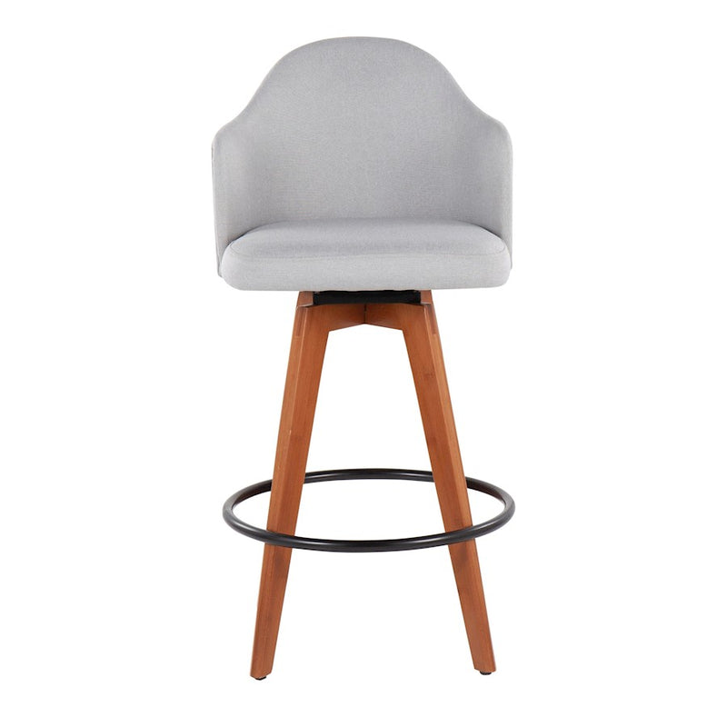 LumiSource Ahoy Counter Stool Set/2 | Walnut Bamboo, Light Grey Fabric, Black Metal | Kitchen Island & Bar Seating | Model B26-AHOYUP2-QWLLGY2