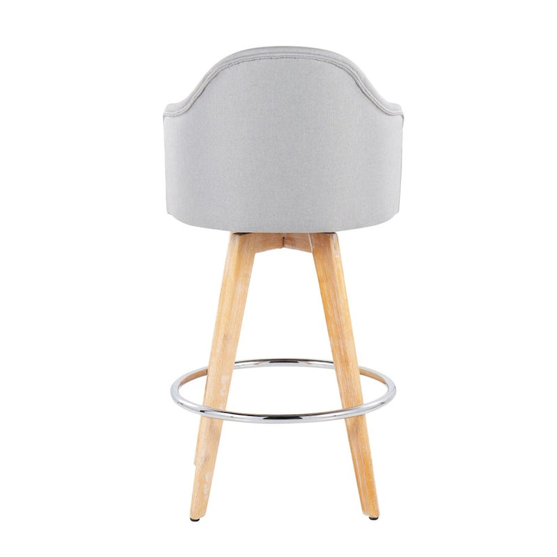 LumiSource Ahoy Counter Stool, Set of 2, Grey/Chrome/Bamboo