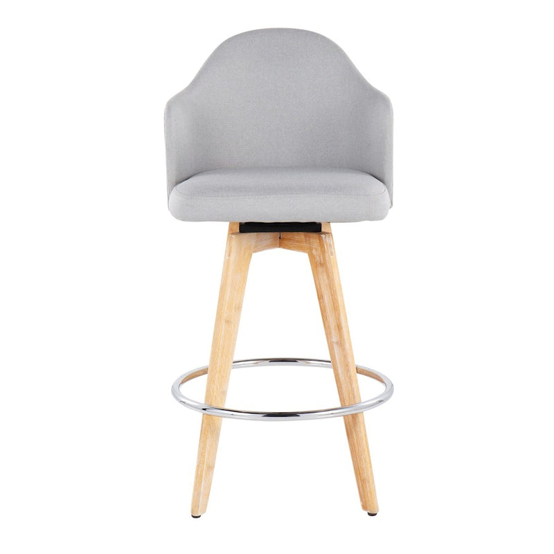 LumiSource Ahoy Counter Stool, Set of 2, Grey/Chrome/Bamboo