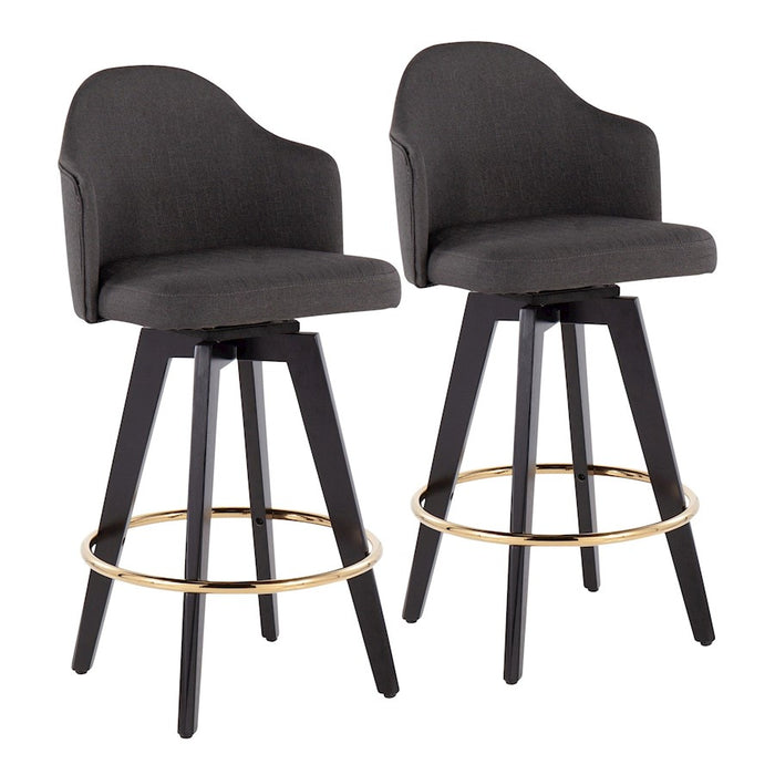 LumiSource Ahoy UP2 26" Counter Stool, Set/2, BK/GD/CH - B26-AHOYUP2-SWVGBKCH2