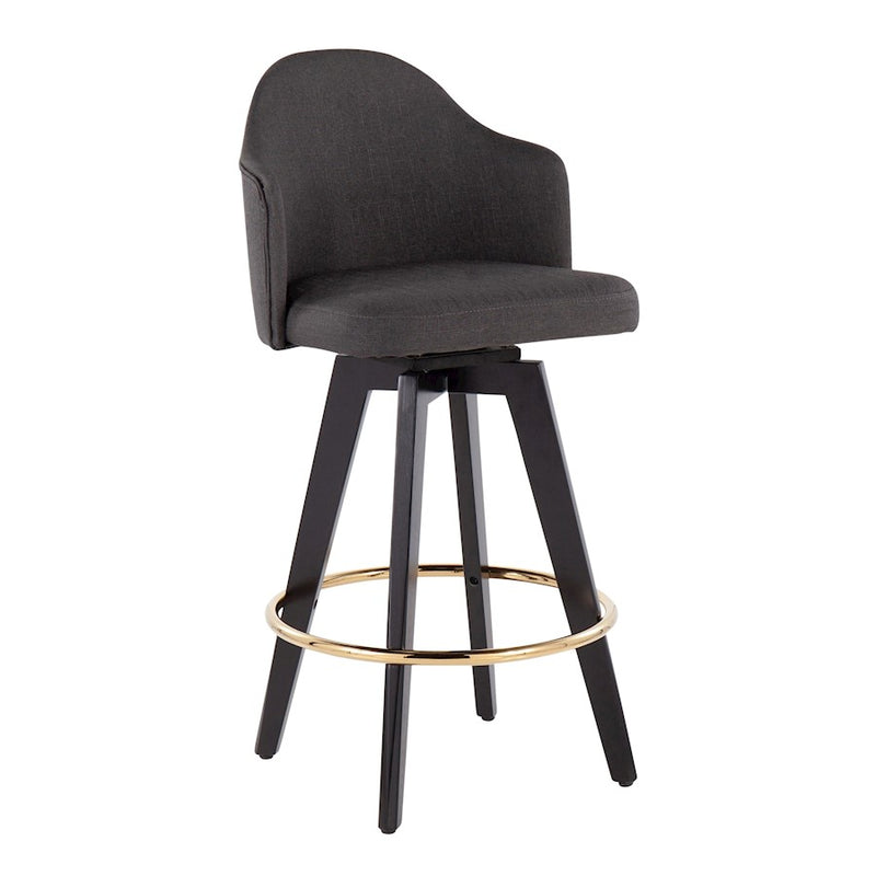 LumiSource Ahoy UP2 26" Counter Stool, Set of 2, Black/GD/Chrome