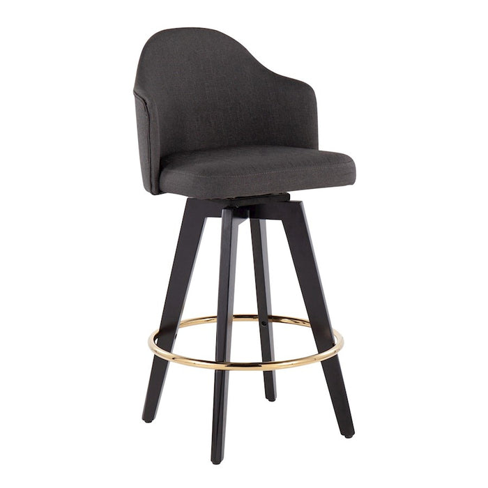 LumiSource Ahoy UP2 26" Counter Stool, Set of 2, Black/GD/Chrome