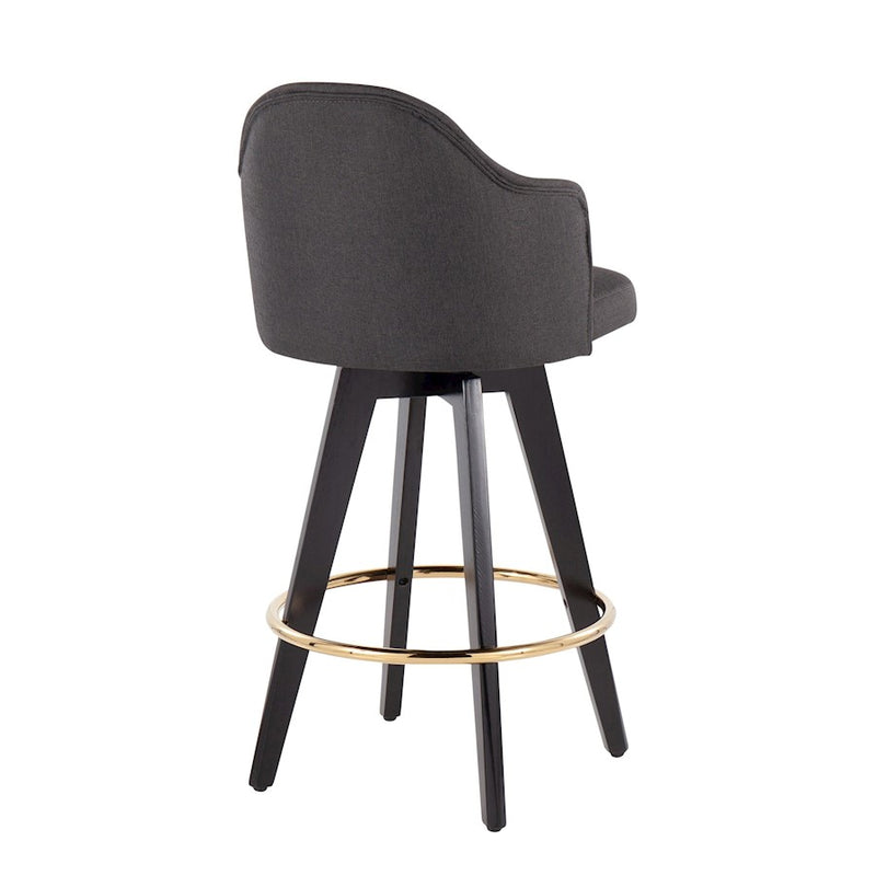 LumiSource Ahoy Counter Stool Set/2 | Black Wood, Gold Metal, Charcoal Fabric | Kitchen Island & Bar Seating | Model B26-AHOYUP2-SWVGBKCH2