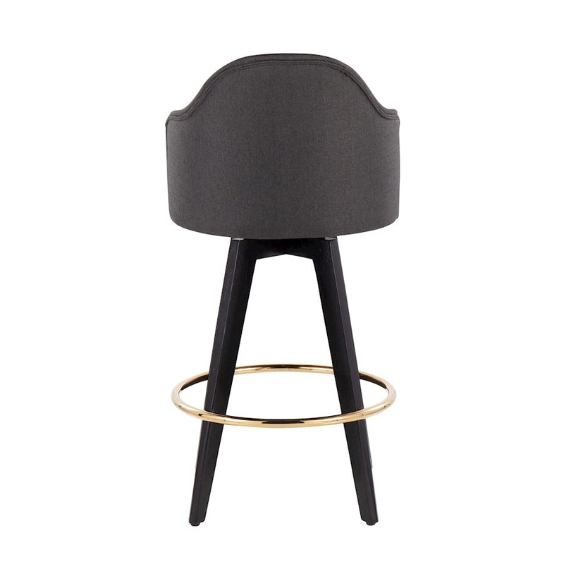 LumiSource Ahoy Counter Stool Set/2 | Black Wood, Gold Metal, Charcoal Fabric | Kitchen Island & Bar Seating | Model B26-AHOYUP2-SWVGBKCH2