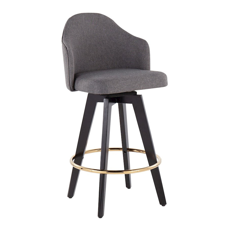LumiSource Ahoy Counter Stool Set/2 | Black Wood, Gold Metal, Grey Fabric | Kitchen Island & Bar Seating | Model B26-AHOYUP2-SWVGBKGY2