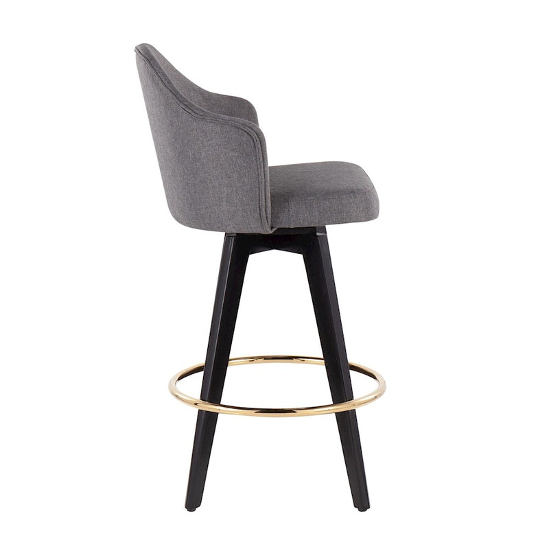 LumiSource Ahoy UP2 26" Counter Stool, Set of 2, Black/Gold/GY