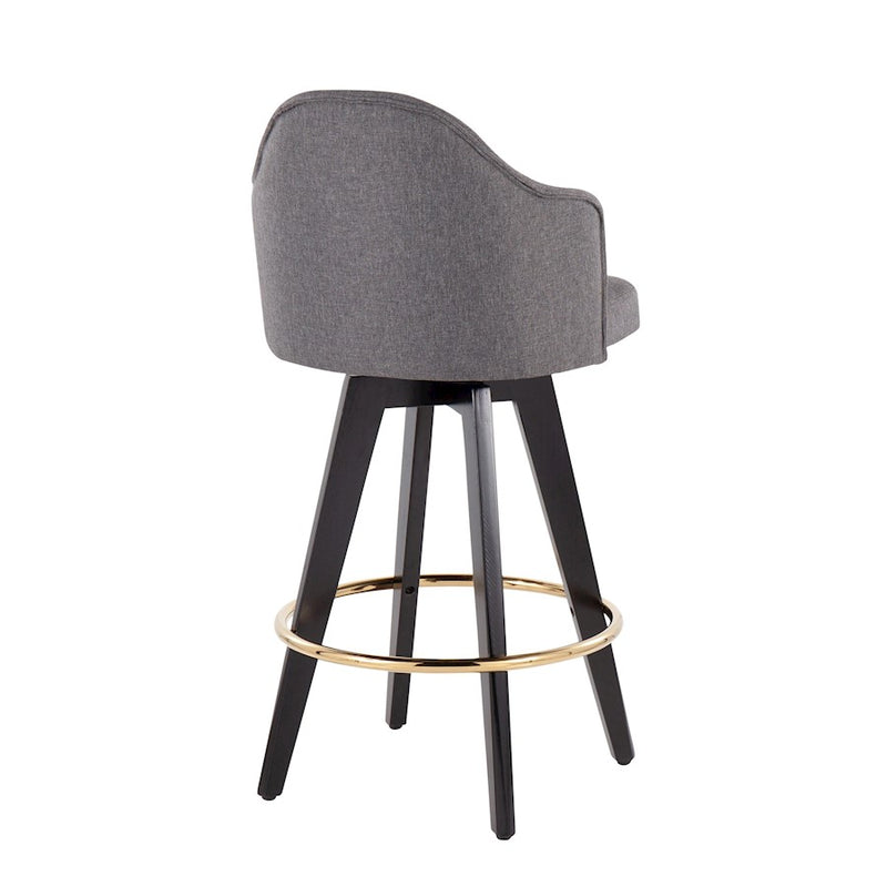LumiSource Ahoy UP2 26" Counter Stool, Set of 2, Black/Gold/GY