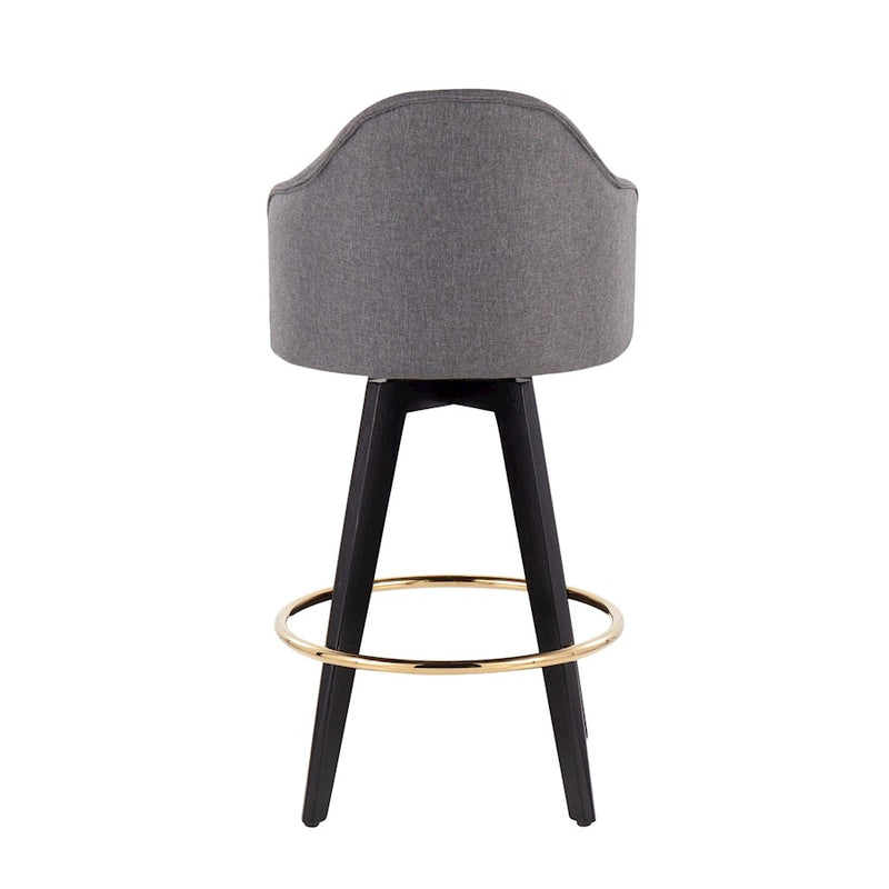 LumiSource Ahoy Counter Stool Set/2 | Black Wood, Gold Metal, Grey Fabric | Kitchen Island & Bar Seating | Model B26-AHOYUP2-SWVGBKGY2