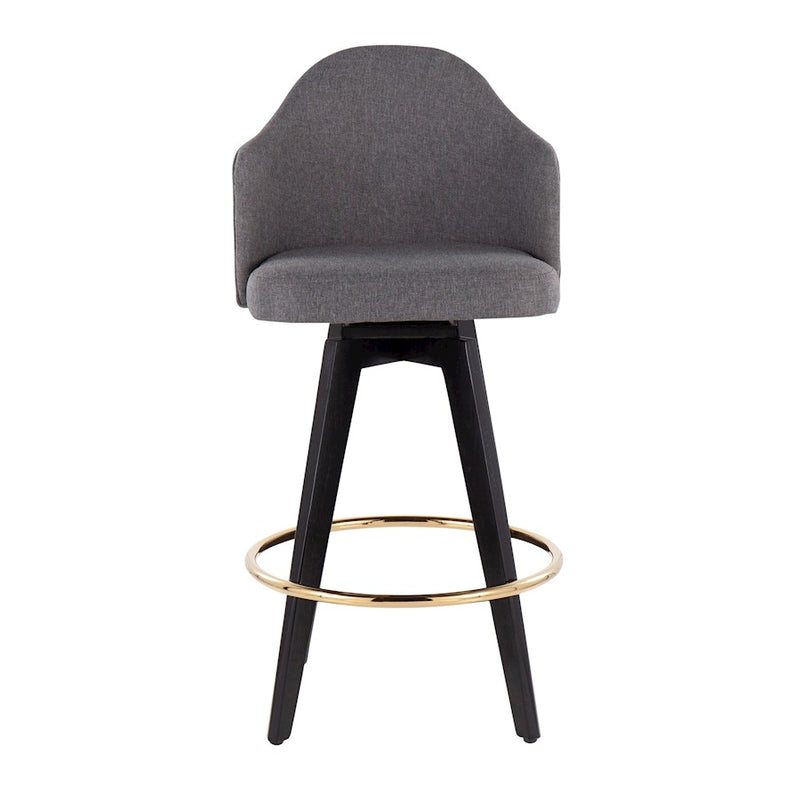 LumiSource Ahoy Counter Stool Set/2 | Black Wood, Gold Metal, Grey Fabric | Kitchen Island & Bar Seating | Model B26-AHOYUP2-SWVGBKGY2