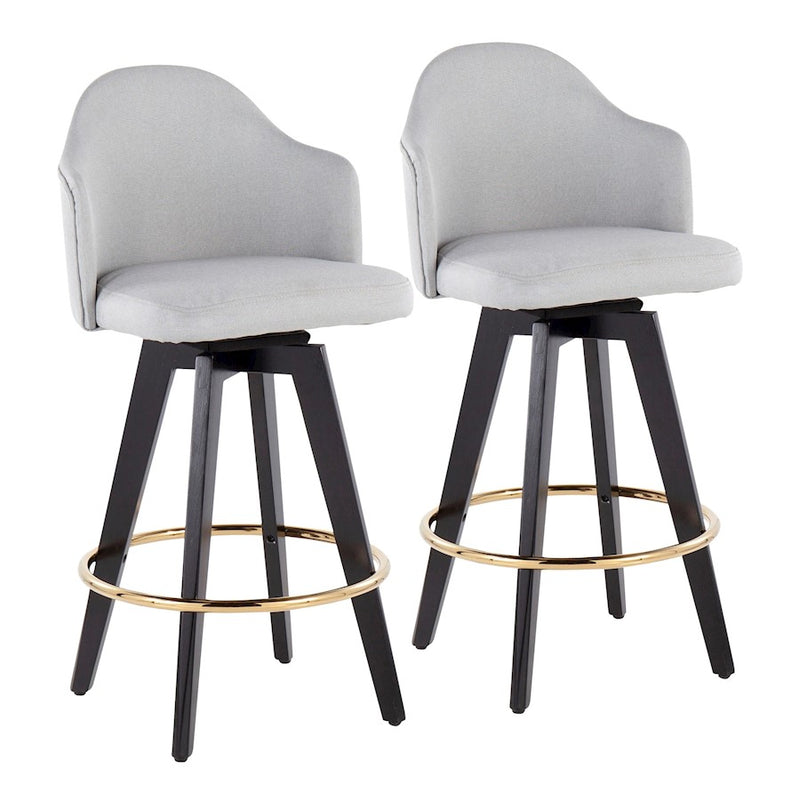 LumiSource Ahoy 26in Counter Stool Set of 2 | Black Wood, Gold Metal, Light Grey Fabric | Kitchen Island & Breakfast | Model B26-AHOYUP2-SWVGBKLGY2