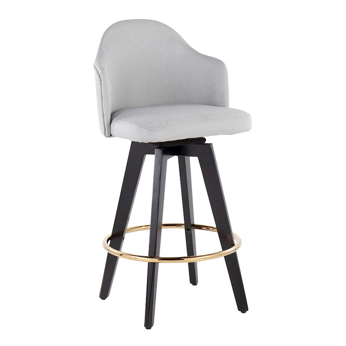 LumiSource Ahoy 26" Counter Stool, Set of 2, Black/Gold/GY