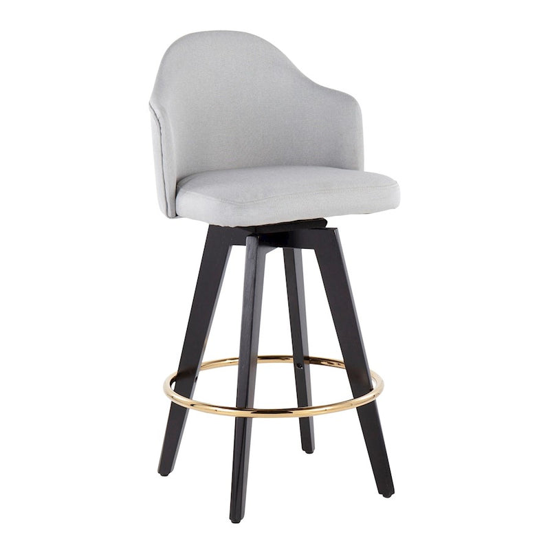 LumiSource Ahoy 26in Counter Stool Set of 2 | Black Wood, Gold Metal, Light Grey Fabric | Kitchen Island & Breakfast | Model B26-AHOYUP2-SWVGBKLGY2
