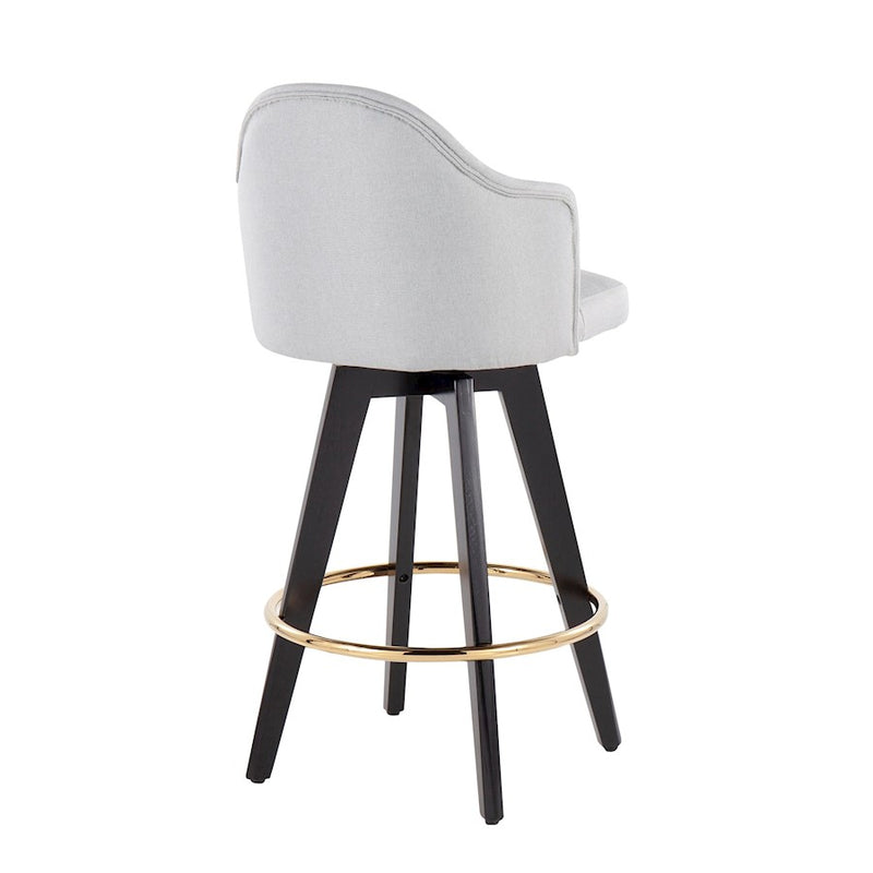 LumiSource Ahoy 26" Counter Stool, Set of 2, Black/Gold/GY