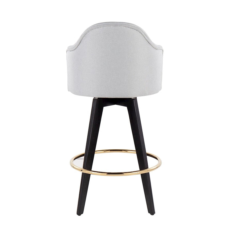 LumiSource Ahoy 26in Counter Stool Set of 2 | Black Wood, Gold Metal, Light Grey Fabric | Kitchen Island & Breakfast | Model B26-AHOYUP2-SWVGBKLGY2