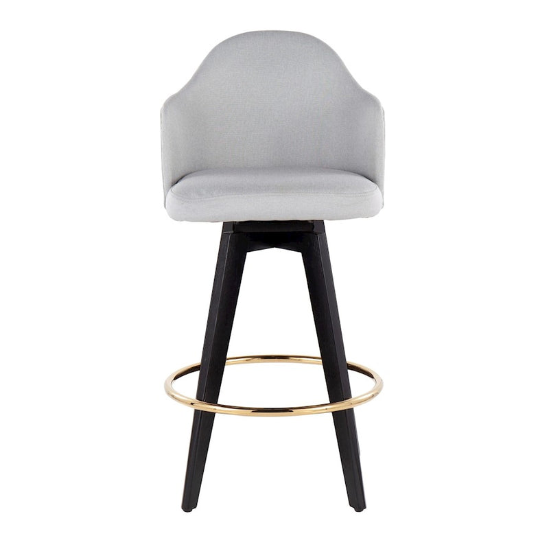 LumiSource Ahoy 26in Counter Stool Set of 2 | Black Wood, Gold Metal, Light Grey Fabric | Kitchen Island & Breakfast | Model B26-AHOYUP2-SWVGBKLGY2
