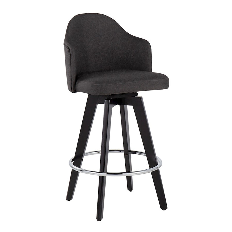 LumiSource Ahoy 26in Counter Stool Set of 2 | Black Wood, Chrome, Charcoal Fabric | Kitchen Island & Breakfast Bar | Model B26-AHOYUP2-SWVRBKCH2