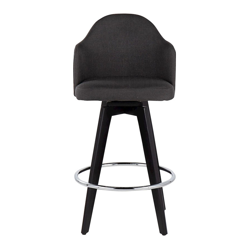 LumiSource Ahoy 26in Counter Stool Set of 2 | Black Wood, Chrome, Charcoal Fabric | Kitchen Island & Breakfast Bar | Model B26-AHOYUP2-SWVRBKCH2