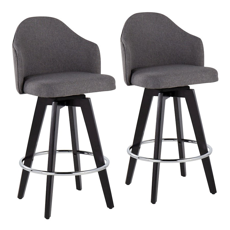 LumiSource Ahoy 26in Counter Stool Set of 2 | Black Wood, Chrome, Grey Fabric | Kitchen Island & Breakfast Bar Seating | Model B26-AHOYUP2-SWVRBKGY2