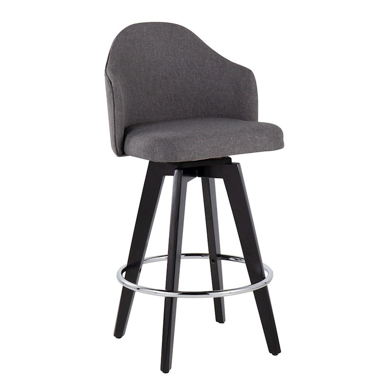 LumiSource Ahoy 26in Counter Stool Set of 2 | Black Wood, Chrome, Grey Fabric | Kitchen Island & Breakfast Bar Seating | Model B26-AHOYUP2-SWVRBKGY2