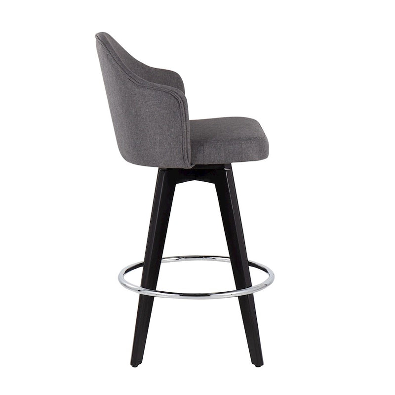 LumiSource Ahoy 26in Counter Stool Set of 2 | Black Wood, Chrome, Grey Fabric | Kitchen Island & Breakfast Bar Seating | Model B26-AHOYUP2-SWVRBKGY2