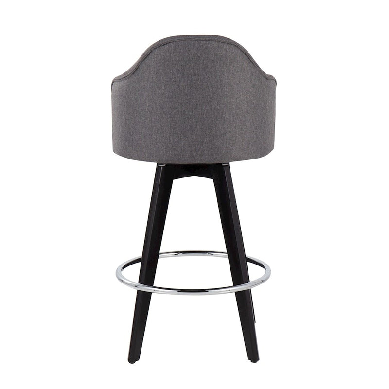 LumiSource Ahoy 26in Counter Stool Set of 2 | Black Wood, Chrome, Grey Fabric | Kitchen Island & Breakfast Bar Seating | Model B26-AHOYUP2-SWVRBKGY2