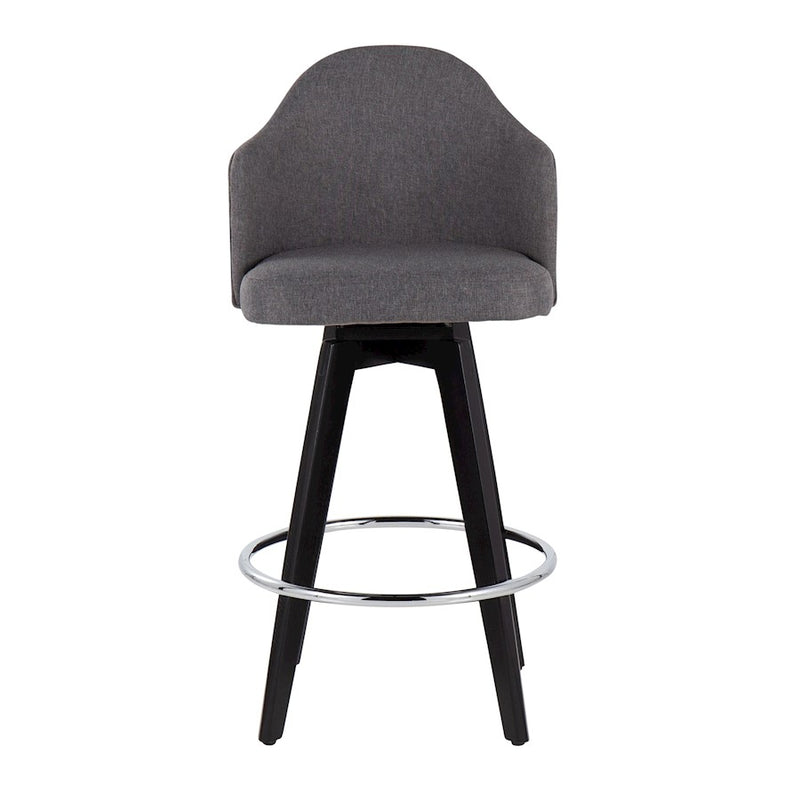 LumiSource Ahoy 26in Counter Stool Set of 2 | Black Wood, Chrome, Grey Fabric | Kitchen Island & Breakfast Bar Seating | Model B26-AHOYUP2-SWVRBKGY2