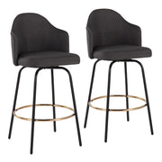 LumiSource Ahoy Counter Stool, Set/2, BK/Gold/CHAR - B26-AHOYUPCLAIREG2BKCHAR2