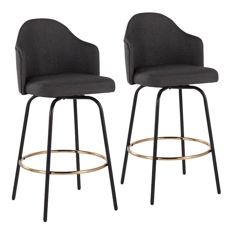 LumiSource Ahoy Counter Stool, Set/2, BK/Gold/CHAR - B26-AHOYUPCLAIREG2BKCHAR2