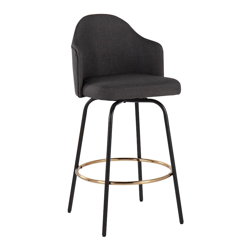 LumiSource Ahoy Counter Stool, Set of 2, Black/Gold/Charcoal