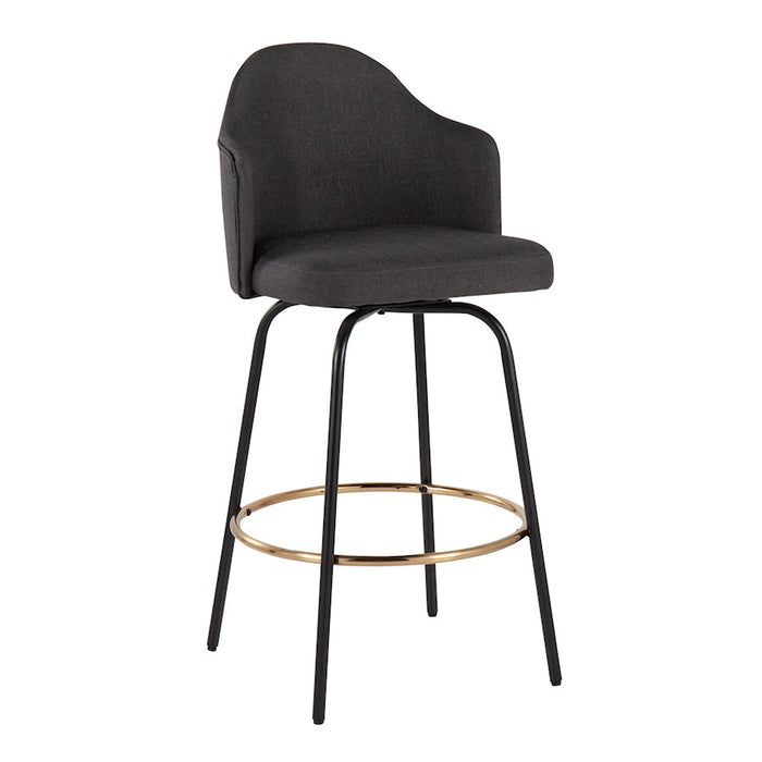 LumiSource Ahoy Counter Stool, Set of 2, Black/Gold/Charcoal