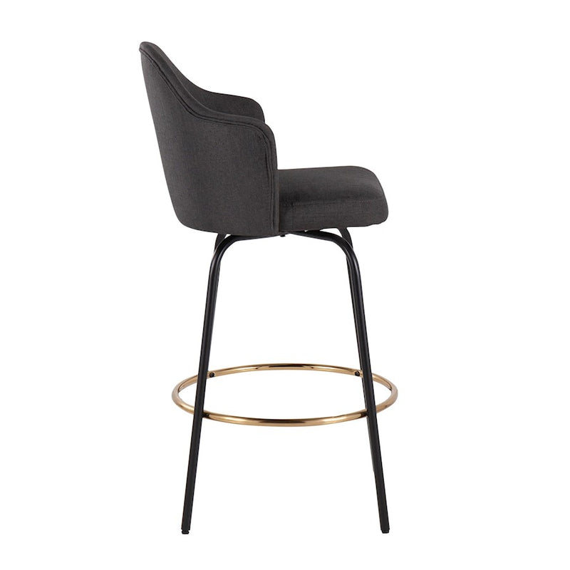 LumiSource Ahoy Counter Stool, Set of 2, Black/Gold/Charcoal