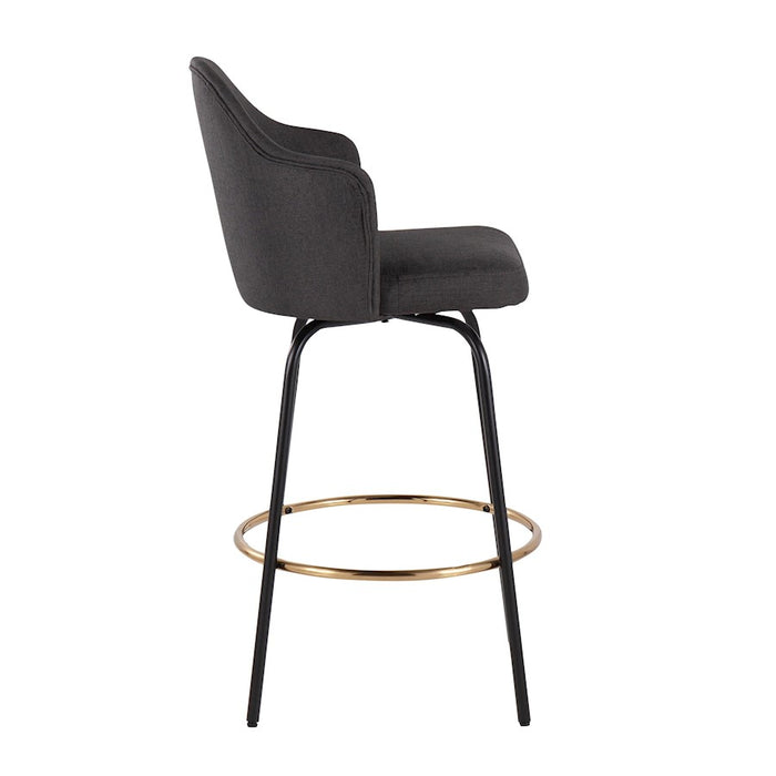 LumiSource Ahoy Counter Stool, Set of 2, Black/Gold/Charcoal