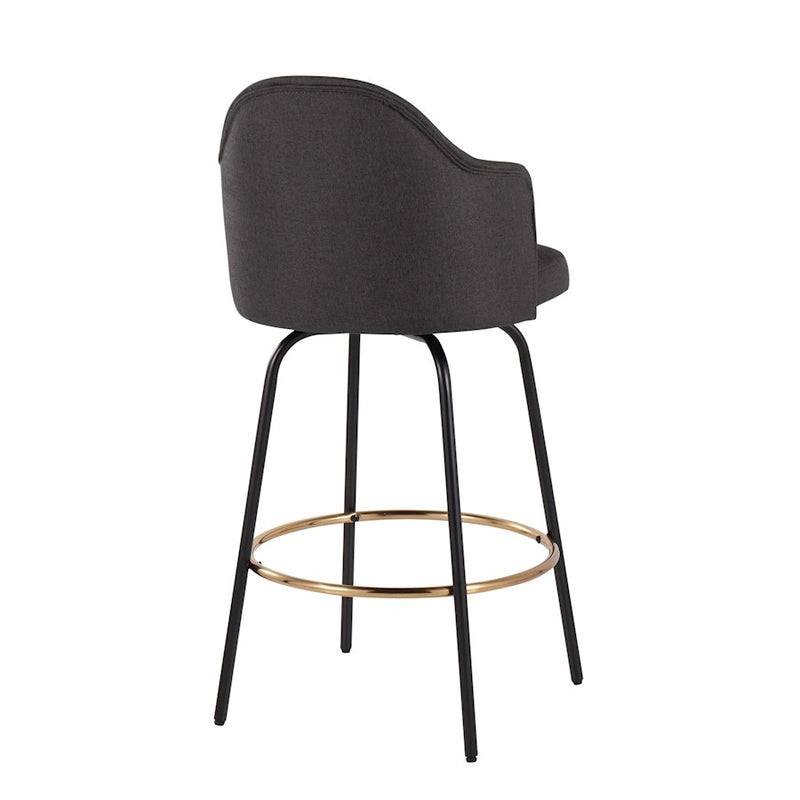 LumiSource Ahoy Counter Stool, Set of 2, Black/Gold/Charcoal