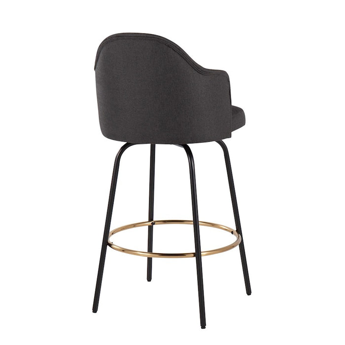 LumiSource Ahoy Counter Stool, Set of 2, Black/Gold/Charcoal
