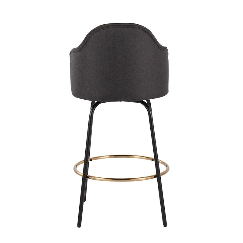 LumiSource Ahoy Counter Stool, Set of 2, Black/Gold/Charcoal