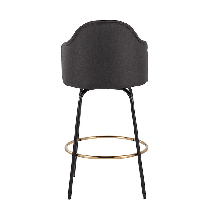 LumiSource Ahoy Counter Stool, Set of 2, Black/Gold/Charcoal