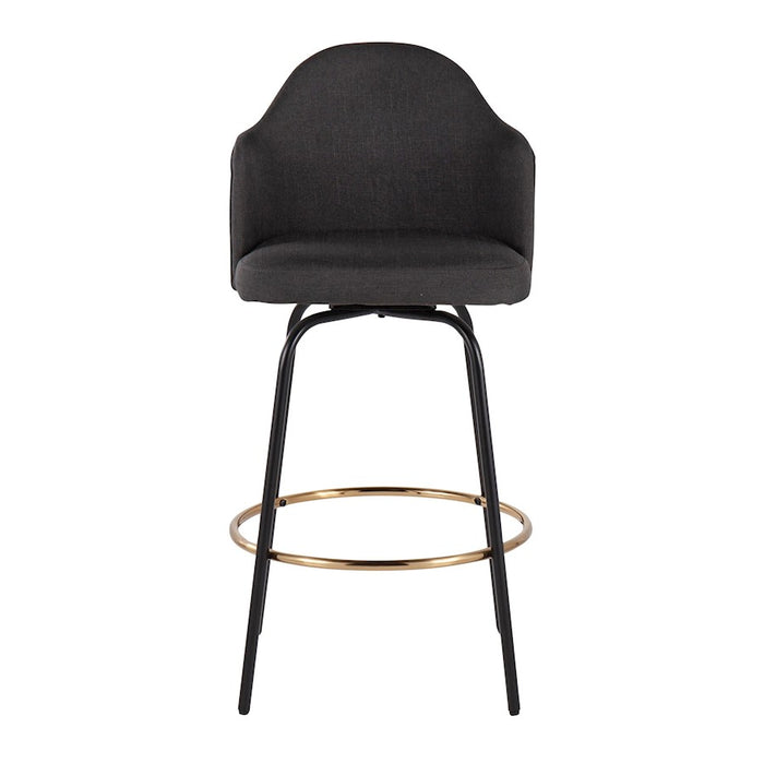 LumiSource Ahoy Counter Stool, Set of 2, Black/Gold/Charcoal