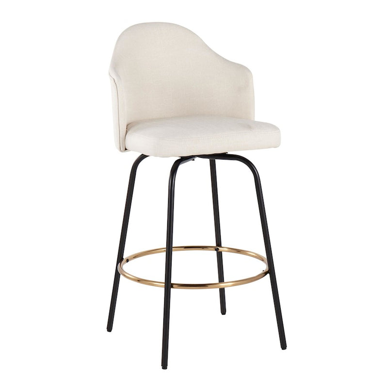LumiSource Ahoy Counter Stool, Set of 2, Black/Gold/Cream