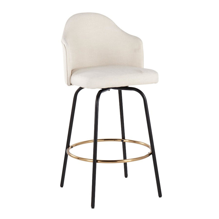 LumiSource Ahoy Counter Stool, Set of 2, Black/Gold/Cream