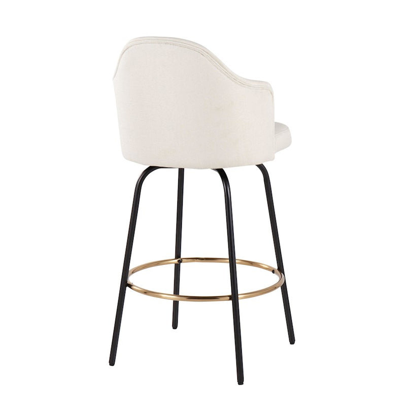 LumiSource Ahoy Counter Stool, Set of 2, Black/Gold/Cream