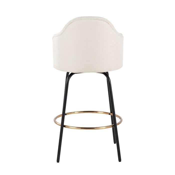 LumiSource Ahoy Counter Stool, Set of 2, Black/Gold/Cream