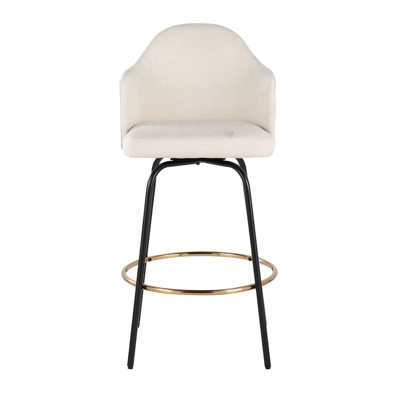 LumiSource Ahoy Counter Stool, Set of 2, Black/Gold/Cream