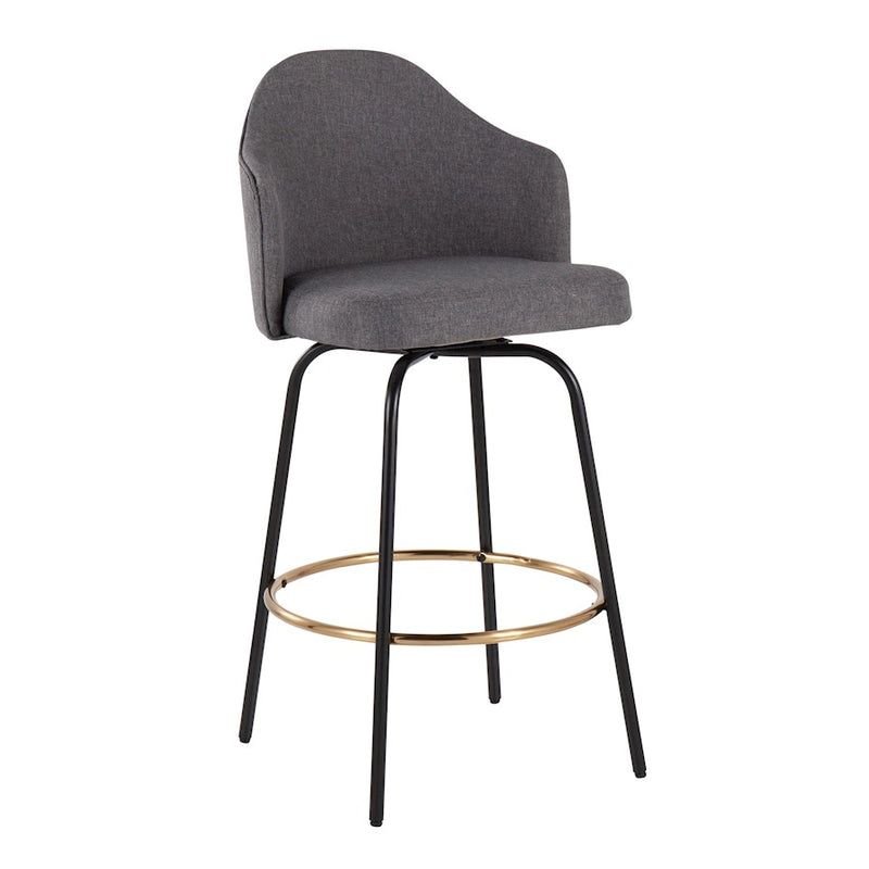 LumiSource Ahoy Counter Stool, Set of 2, Black/Gold/Grey
