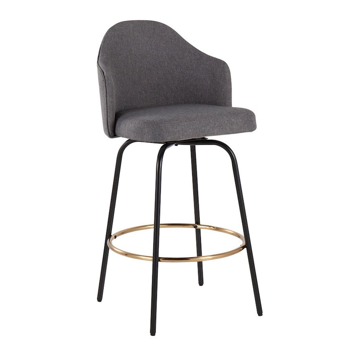 LumiSource Ahoy Counter Stool, Set of 2, Black/Gold/Grey