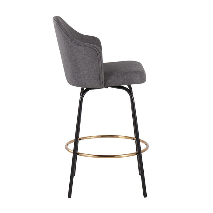LumiSource Ahoy Counter Stool, Set of 2, Black/Gold/Grey