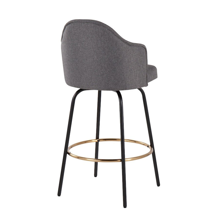 LumiSource Ahoy Counter Stool, Set of 2, Black/Gold/Grey