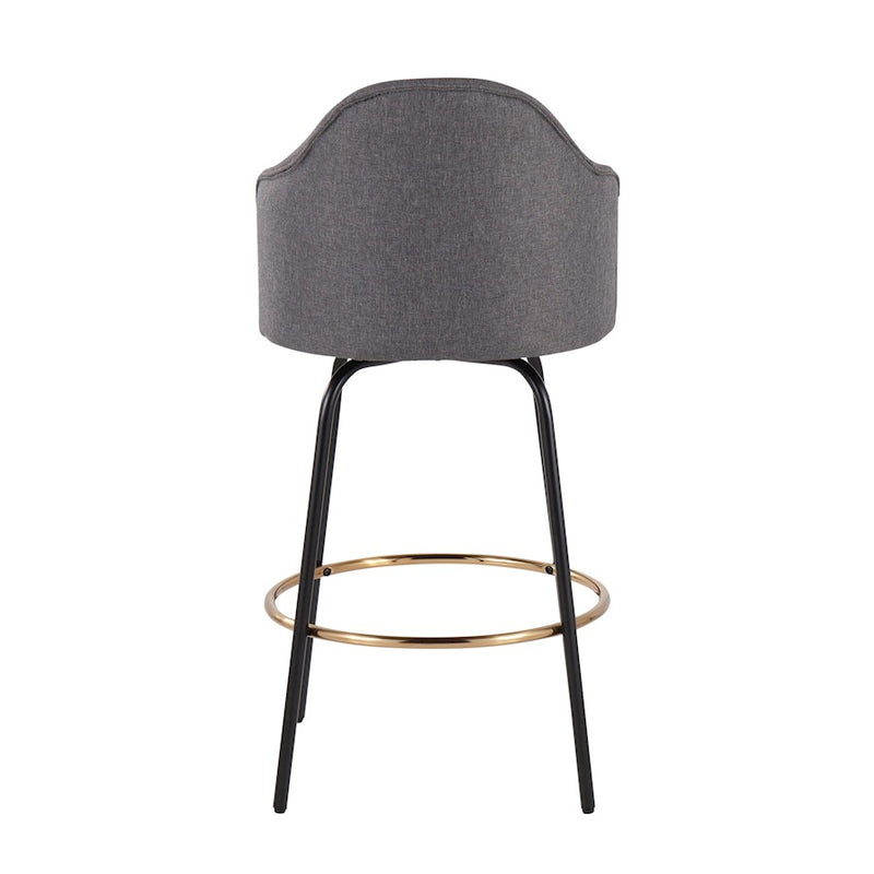 LumiSource Ahoy Counter Stool, Set of 2, Black/Gold/Grey