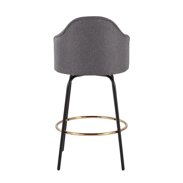 LumiSource Ahoy Counter Stool, Set of 2, Black/Gold/Grey
