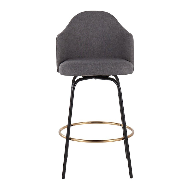 LumiSource Ahoy Counter Stool, Set of 2, Black/Gold/Grey